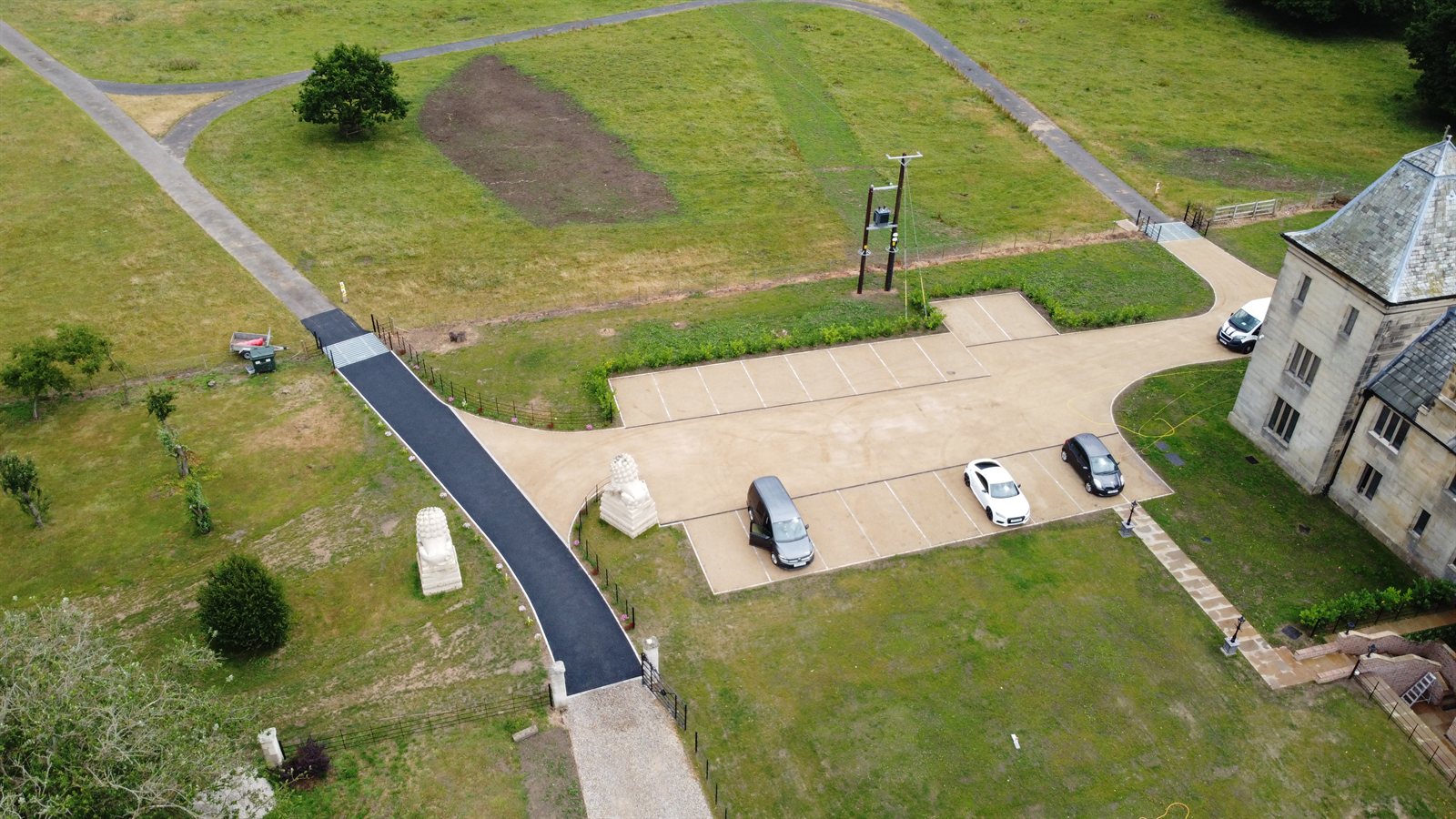 Aerial view of a large commercial surfacing project by Atkinson Surfacing