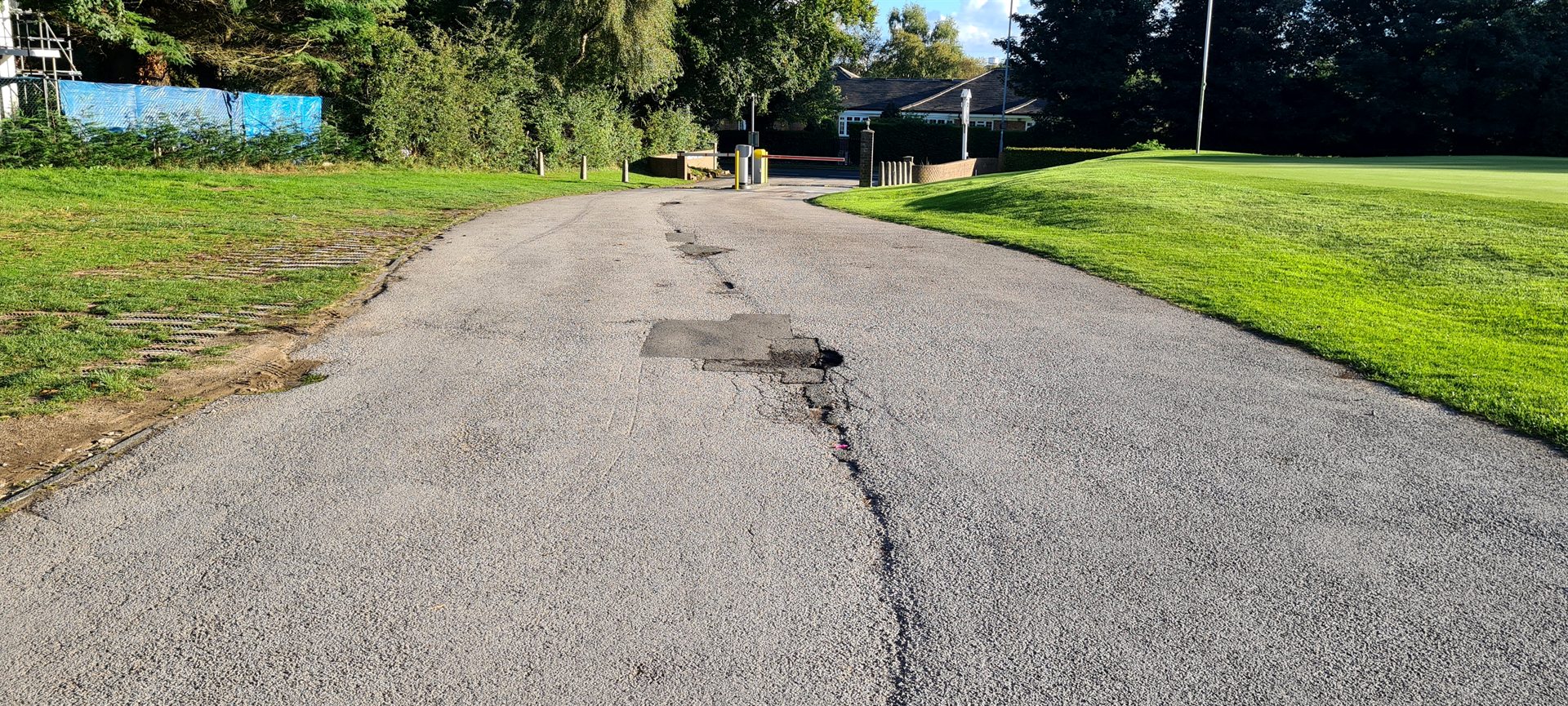 Long cracks through the original Sand Moor Golf Club access surface